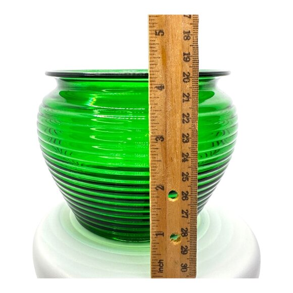 Vintage National Pottery Emerald Green Bee Hive Ribbed Glass Vase MCM EUC - Picture 7 of 9